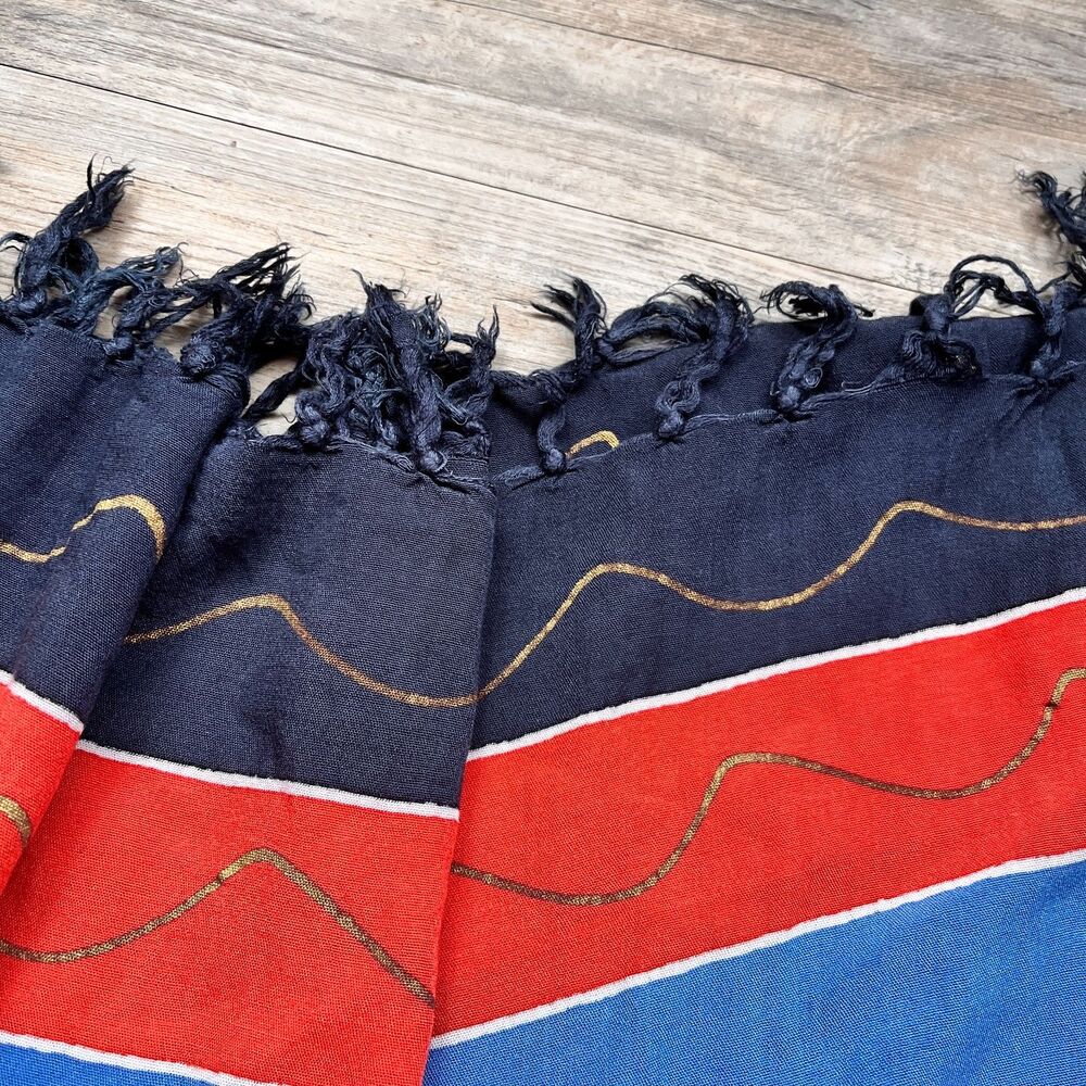 Marianne Breeland Scarf Tiger Sun Stars Rayon 40x58 Bold Art Wrap Tassle Unique - Picture 4 of 7